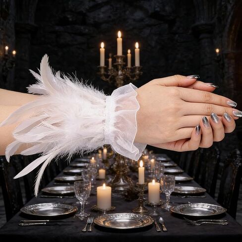 AUOCATTAIL Women Feather Gloves Angel Cuff Party Wedding Swan Wrist Bands Costume Accessories in Kuwait
