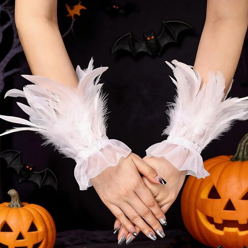 AUOCATTAIL Women Feather Gloves Angel Cuff Party Wedding Swan Wrist Bands Costume Accessories in Kuwait