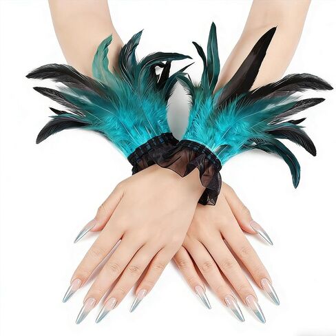 AUOCATTAIL Women Feather Gloves Angel Cuff Party Wedding Swan Wrist Bands Costume Accessories in Kuwait