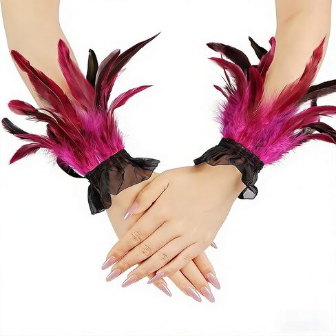 AUOCATTAIL Women Feather Gloves Angel Cuff Party Wedding Swan Wrist Bands Costume Accessories in Kuwait