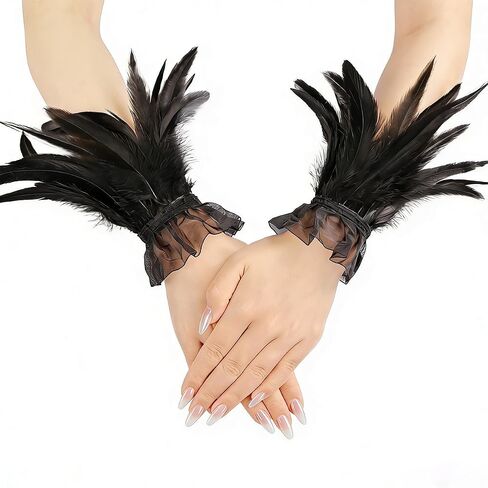 AUOCATTAIL Women Feather Gloves Angel Cuff Party Wedding Swan Wrist Bands Costume Accessories in Kuwait