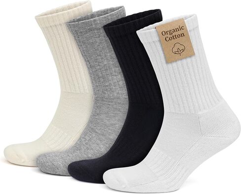 GoWith 4 Pairs Organic Cotton Crew Socks for Men & Women, Cushioned Athletic Sport Socks, Seamless Breathable Soft, 3504 in Saudi Arabia