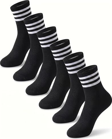 Size 3-15 Womens & Men Striped Cotton Socks Casual Breathable Crew Running Frilly Cozy Calf Socks 6 Pairs in Saudi Arabia
