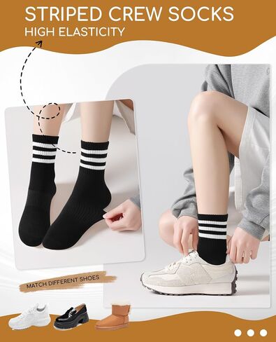 Size 3-15 Womens & Men Striped Cotton Socks Casual Breathable Crew Running Frilly Cozy Calf Socks 6 Pairs in Saudi Arabia