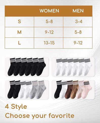 Size 3-15 Womens & Men Striped Cotton Socks Casual Breathable Crew Running Frilly Cozy Calf Socks 6 Pairs in Saudi Arabia