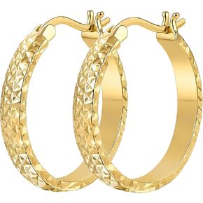14K Gold Hammered Hoop Earrings for Women Secure Click-Top Hoops Hypoallergenic Lightweight Textured Earrings for Sensitive Ears in Saudi Arabia