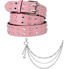 Y2K Pink Star Studded Belt for Women Alt Belts Chain With White Emo Punk Gothic Double Star Grommets Grunge in Saudi Arabia