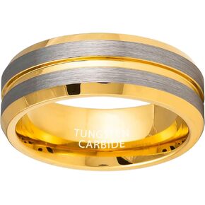 8mm Yellow Gold Beveled Edge Tungsten Carbide w/Grooved Center Design - Comfort Fit Wedding Band - Anniversary Ring in Saudi Arabia
