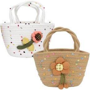 2 Pcs Little Girls Purses, Small Cute Flower Handbags with Handles, Cotton Woven Beach Bags for Girls Christmas Easter Birthday Gift ，Outdoor Activities, Gift in Saudi Arabia