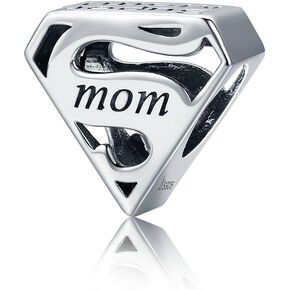 Super Mom, 925 Sterling Silver Charm Bead, Fits European Style Charm Bracelets, Mother’s Day Gift for Mom in Saudi Arabia