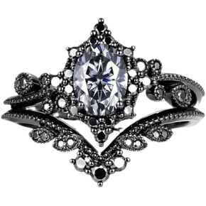 Vintage Gothic Ring for Women, Flower Cubic Zirconia Finger Band Black Crystal Rings Engagement Gift Floral Statement Jewelry in Saudi Arabia