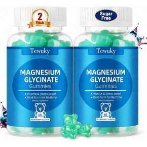 Magnesium Glycinate Gummies 2 Bottles, Sugar-Free for Adults & Kids, Best Magnesium Gummies for Sleep, Stress & Muscle Relief, Supports Bone & Nerve Health, Vegan, Pectin-Based, Blueberry Flavor in Saudi Arabia