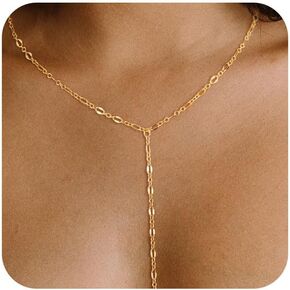 Lariat Gold Necklace for Women,14K Gold Plated Y-Shaped Chain Minimalist Long Necklaces Dainty Simple Drop Chain Necklace Beach Jewelry Gift for Her in Saudi Arabia