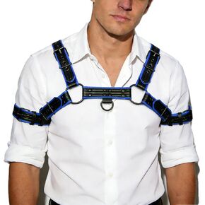Men's PU Leather Harness with Armband Set, Adjustable, Faux Leather, Black/Red/Blue, for Gym and Motorcycle in Saudi Arabia