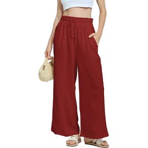 Joob Joob Linen Summer Pants for Women – High Waisted Drawstring Wide Leg Casual Palazzo Pants with Pockets in Saudi Arabia