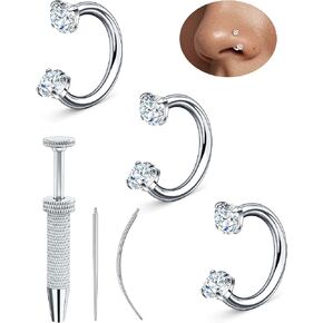 Kosuwo 3Pcs 18G Moissanite Horseshoe Nose Rings, S925 Sterling Silver Body Piercing Jewelry, Hypoallergenic Women & Men Hoop Nose Stud in Saudi Arabia