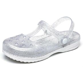 Women's Sparkly Mary Jane Jelly Clogs, Glitter Finish, Waterproof Non-Slip, Breathable Garden Shoes, Casual Closed Toe Beach & Daily Sandals in Saudi Arabia
