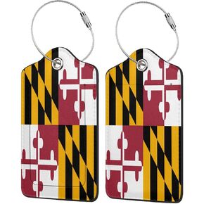 Maryland Flag 2 Pcs Cute Leather Luggage tag, with Stainless Steel Loop and Address Card for Women Men Travel in Saudi Arabia