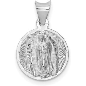 Polished Our Lady of Guadalupe Round Pendant in Real 14k White Gold in Kuwait