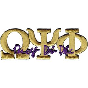 Omega Psi/Ψ Phi Signature Iron-On Patch [Gold - 3.5" W x 1.375" T] - ID#146019 in Kuwait