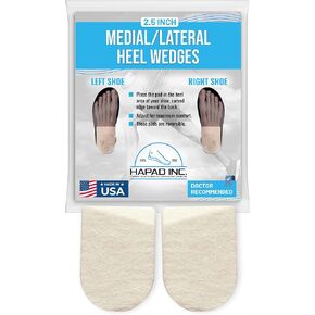 Hapad Wool Felt Heel Wedge Inserts for Pronation & Supination Correction (2 1/2" Wide)- Orthopedic Lateral & Medial Heel Wedges for Men & Women - Shoe Insoles with Adhesive Backing - Made in USA in Saudi Arabia