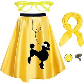 Zwirelz 1950s Poodle Skirt Costume Outfit for Women 4 Pcs 50s Vintage High Waist Swing A-Line Skirt Scarf Eyeglasses Earrings in Saudi Arabia