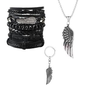 3 Pcs Punk Bracelet Set, Leather Braided Cuffs with Alt Necklaces & Keychain, Stackable Emo Bracelets for Men Women Accessories Grunge Alt Style in Saudi Arabia