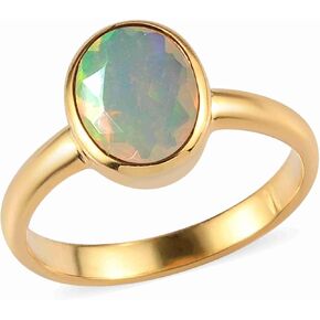 PHNX Natural Ethiopian Opal Ring 18K Gold Plated – Bezel Set Oval Cut, 925 Sterling Silver, October Birthstone Gift for Women, Sizes 5–10 in Saudi Arabia