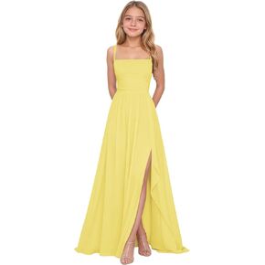 Junior Bridesmaid Dresses for Wedding Long Chiffon Square Neck Flower Girl Dress Girls Formal Dresses in Kuwait