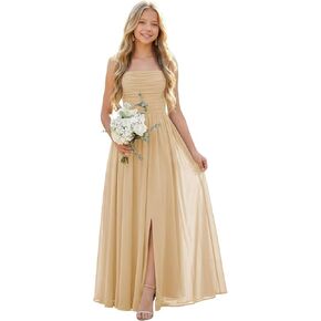 Square Neck Junior Bridesmaid Dresses for Girls Chiffon Flower Girl Dress Split Princess Pageant Party Dress in Kuwait