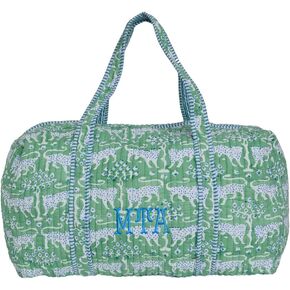 Monogrammed Quilted Duffel Bag for Women Personalized Cotton Travel Bag Floral Weekender Overnight Bag Carry On with Luggage Sleeve (Jungle Panther) in Saudi Arabia