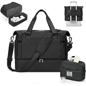 Weekender Bags for Women, Travel Duffel Bag with Shoe Compartment & Wet Pocket, Carry On Personal Item Overnight Tote Duffle Bag for Airlines - Black in Saudi Arabia