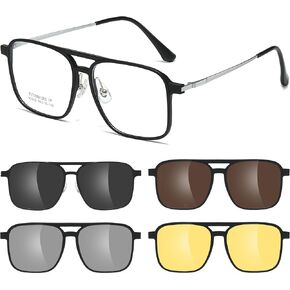 Titanium Aviator Glasses Frame Men for Big Face Square Magnetic Sunglasses Eyeglasses With 4Pcs UV Polarized clip on in Saudi Arabia