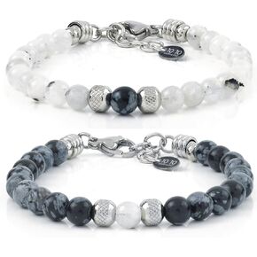10:10 Gemstone Beaded Couple Bracelets – Natural Stone 6 mm & Stainless Steel – Adjustable, Resistent, Elegant - Made in Italy in Saudi Arabia