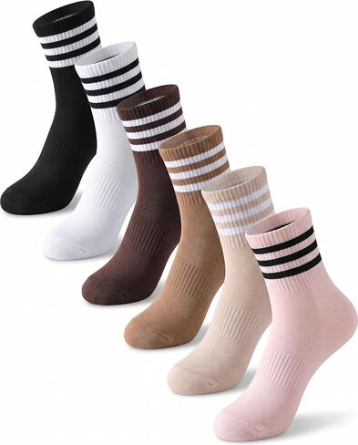 Size 3-15 Womens & Men Striped Cotton Socks Casual Breathable Crew Running Frilly Cozy Calf Socks 6 Pairs in Saudi Arabia