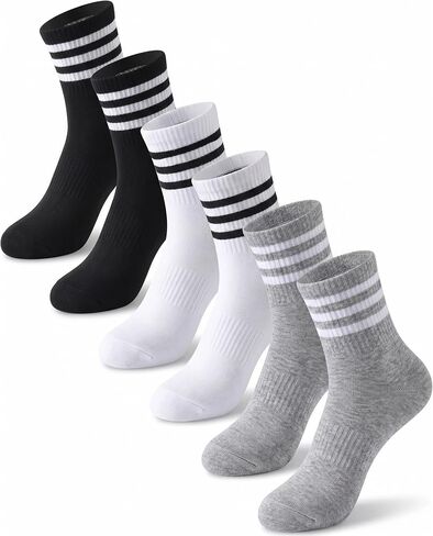 Size 3-15 Womens & Men Striped Cotton Socks Casual Breathable Crew Running Frilly Cozy Calf Socks 6 Pairs in Saudi Arabia