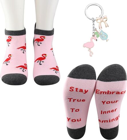 PXTIDY Flamingo Socks Keychain Set Stay True To You Embrace Your Inner Flamingo Sayings Socks Animal Flamingoes Lover Gifts in Kuwait
