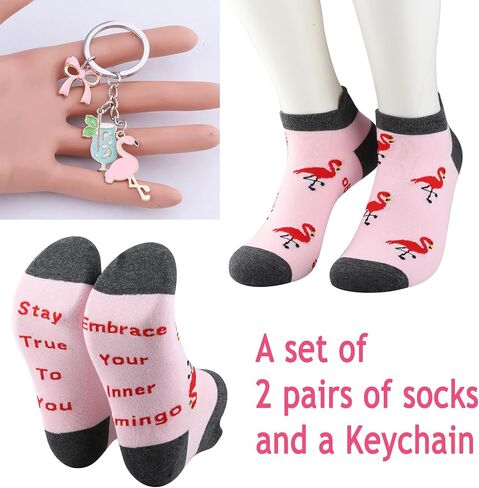 PXTIDY Flamingo Socks Keychain Set Stay True To You Embrace Your Inner Flamingo Sayings Socks Animal Flamingoes Lover Gifts in Kuwait