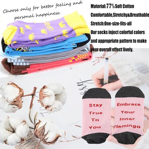 PXTIDY Flamingo Socks Keychain Set Stay True To You Embrace Your Inner Flamingo Sayings Socks Animal Flamingoes Lover Gifts in Kuwait