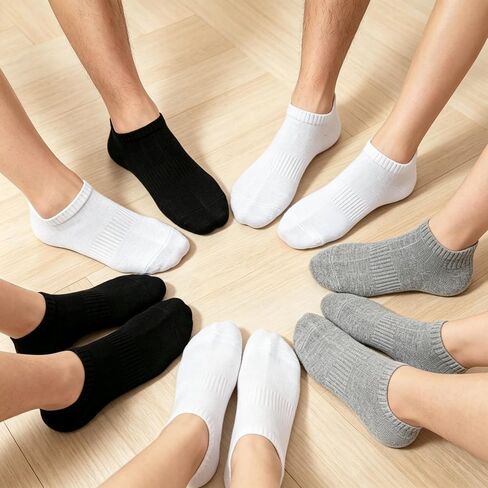 6 Pairs Low Cut No Show Ankle Socks Running Thin Summer Breathable socks for Women Men,Silicone Anti-Slip Grip with Soft Cotton Cushioned Heel,Comfort Fit US Women 6-10.5/Men 6-9.5, Black White Grey in Kuwait