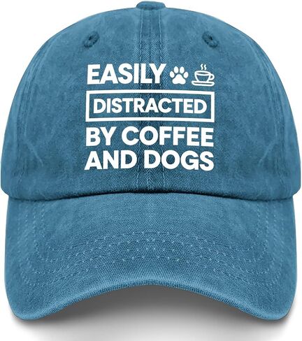 Easily Distracteds by Dogs and Coffee Hat for Men Vintage Washed Distressed in Kuwait