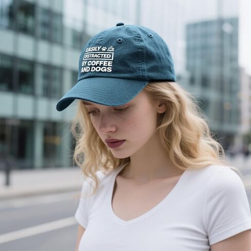 Easily Distracteds by Dogs and Coffee Hat for Men Vintage Washed Distressed in Kuwait