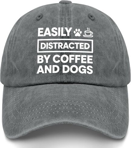 Easily Distracteds by Dogs and Coffee Hat for Men Vintage Washed Distressed in Kuwait