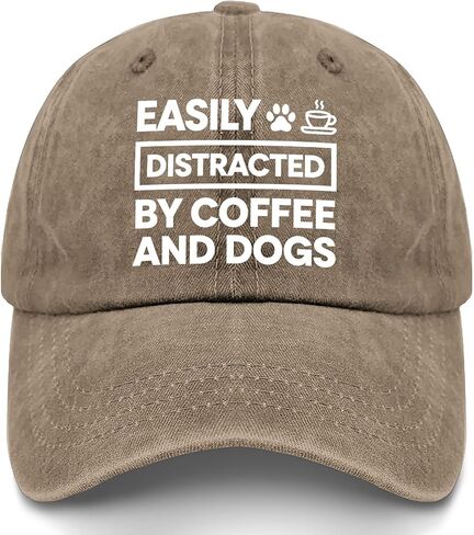 Easily Distracteds by Dogs and Coffee Hat for Men Vintage Washed Distressed in Kuwait