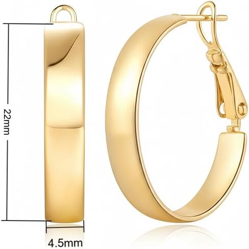 14k Yellow Gold Chunky Hoop Earrings for Women, Smooth Inner Band & Puffed Outer Design, Click-Top Secure Closure, Hypoallergenic Minimalist Jewelry 22mm*4.5mm in Saudi Arabia