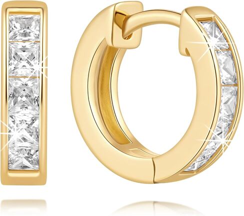 14K Gold Earrings for Women Gold Hoop Earrings for Women Trendy 14K Gold Hoop Earring for Womens Hoops Luminous Presence with Square Cubic Zirconia Hoops Earring for Womens 13/20/25mm in Saudi Arabia