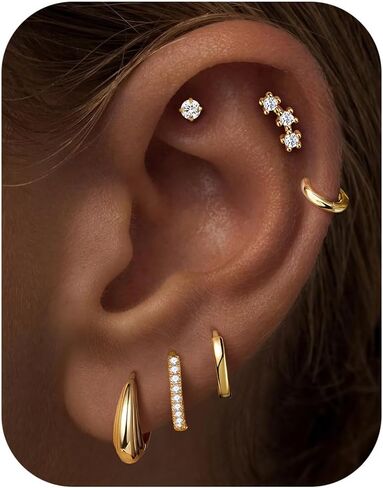 Turandoss Small Hoop Earrings Stack for Women Non Tarnish, Hypoallergenic 14K Gold Plated Huggie Hoops Earring Sets Cartilage Stud Earring for Women Trendy Multiple Piercing in Kuwait