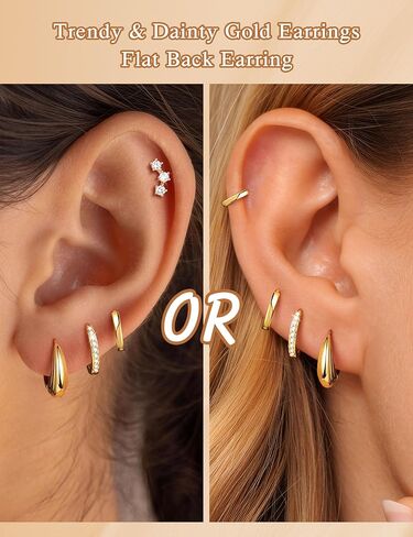 Turandoss Small Hoop Earrings Stack for Women Non Tarnish, Hypoallergenic 14K Gold Plated Huggie Hoops Earring Sets Cartilage Stud Earring for Women Trendy Multiple Piercing in Kuwait