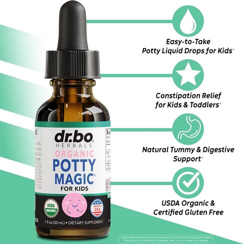 Constipation Relief for Kids Liquid Drops - Organic Potty Magic Toddler Constipation Relief, Senna & Prebiotic Fiber Fennel - Natural Liquid Fiber for Kids Digestive Support Supplement Children 1 oz in Saudi Arabia