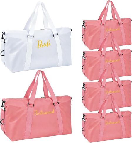 6 Pcs Bride Bridesmaid Duffel Travel Bag Set Bridesmaid Gift Bags for Bachelorette Party Reusable Weekender Tote Bag with Zipper for Wedding Bridal Shower Bachelorette Proposal Party Favor Present in Saudi Arabia